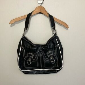 Vintage Wilson Leather Women’s Purse Handbag, Black with white trim, Fall Winter